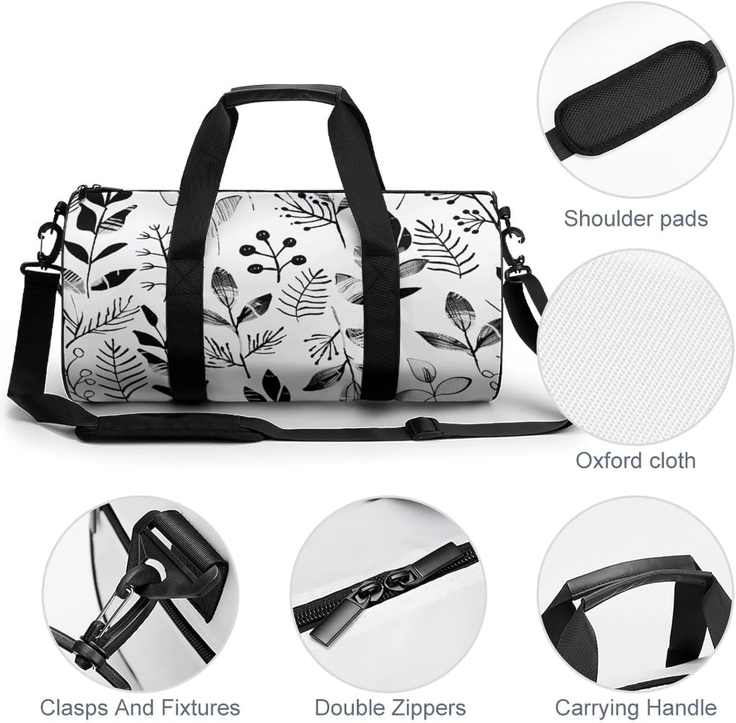 Travel Duffel Bag for Men And Women,Floral Doodle Pattern Waterproof Sports Fitness Bag Portable Travel Duffel Bag