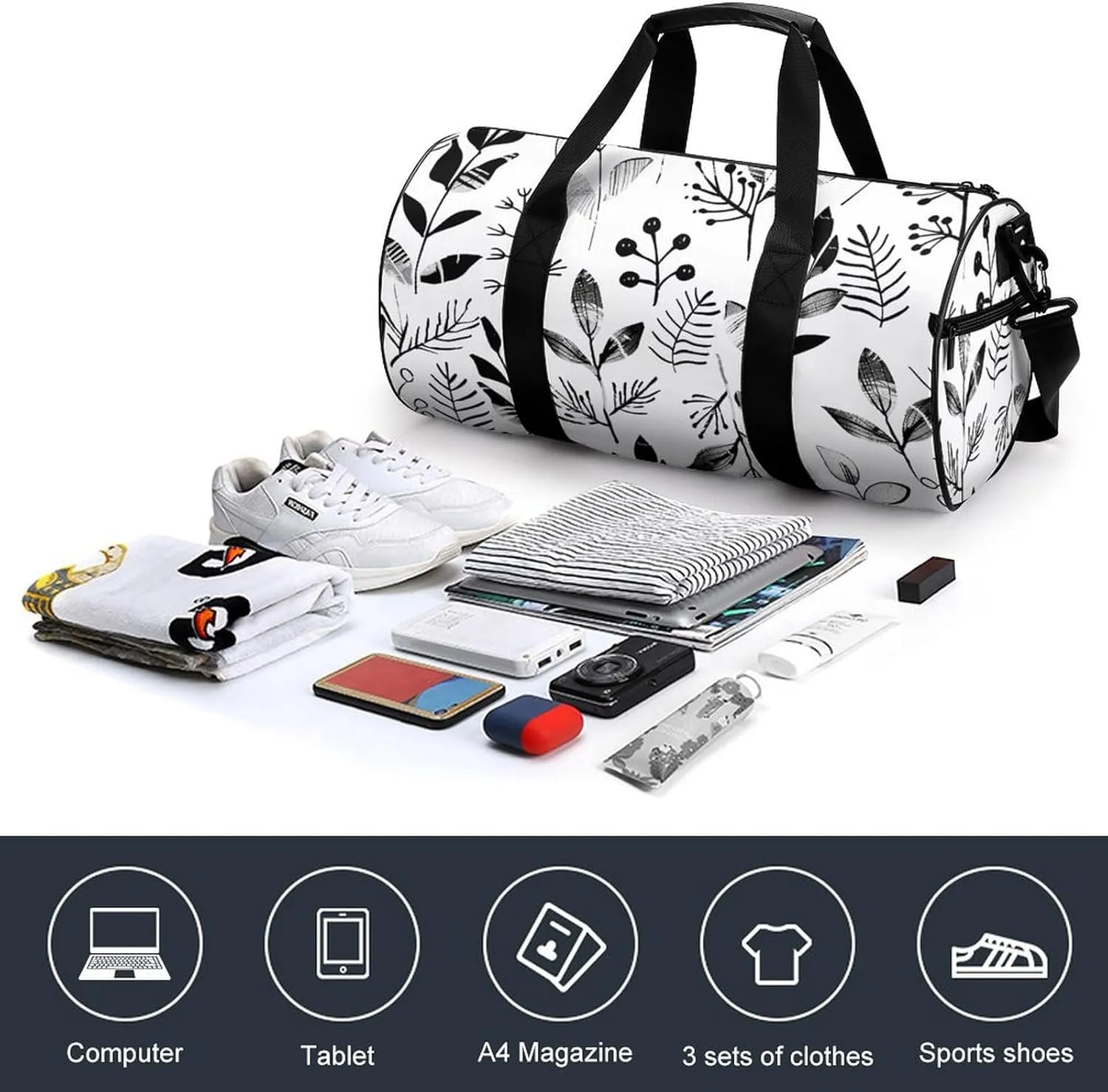 Travel Duffel Bag for Men And Women,Floral Doodle Pattern Waterproof Sports Fitness Bag Portable Travel Duffel Bag
