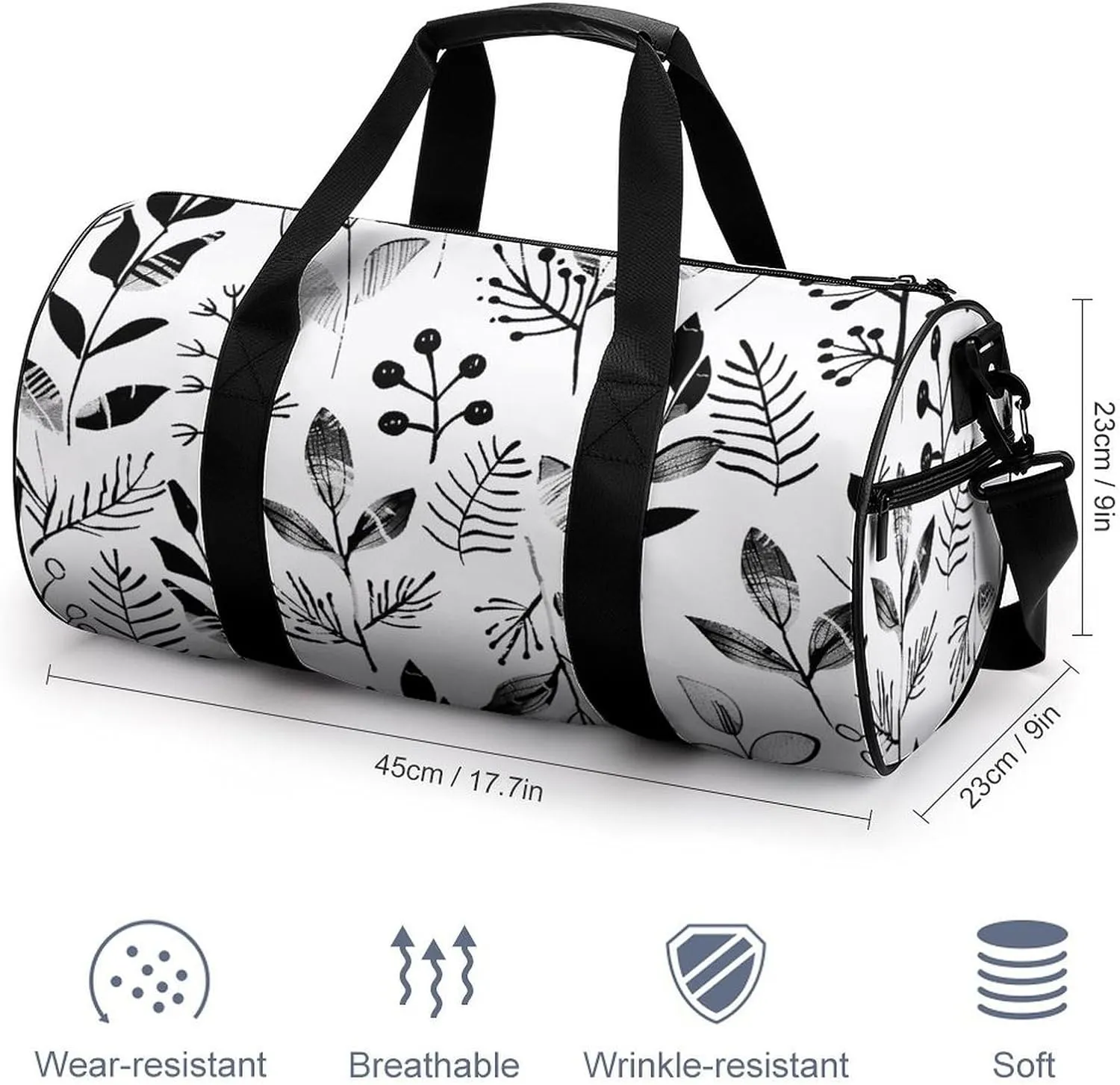 Travel Duffel Bag for Men And Women,Floral Doodle Pattern Waterproof Sports Fitness Bag Portable Travel Duffel Bag