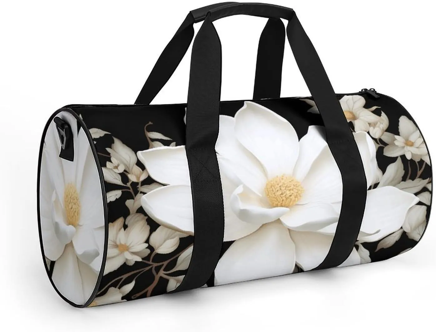 Travel Duffel Bag for Men And Women,White Floral Waterproof Sports Fitness Bag Portable Travel Duffel Bag
