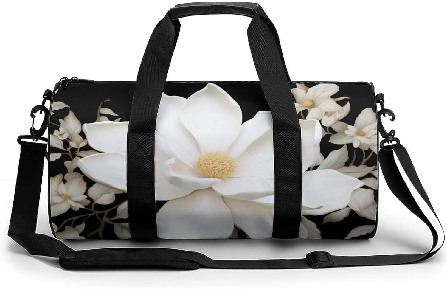 Travel Duffel Bag for Men And Women,White Floral Waterproof Sports Fitness Bag Portable Travel Duffel Bag