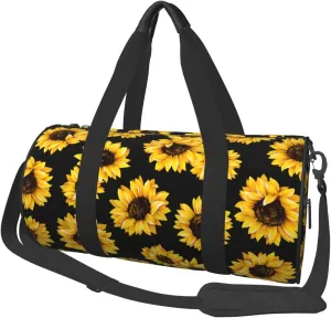 Travel Duffel Bag Sunflower Black Background Workout Bag For Woman Dance Bag Weekender Bag Man Tote Gym Bag Hospital Bag For Labor And Delivery Overnight Bag Luggage Bag