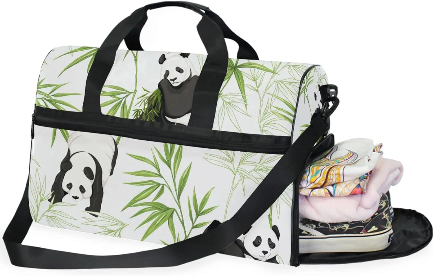 Travel Duffle Bag Cute Panda and Weekender Bag Large Sport Gym Bag with Shoe Compartment