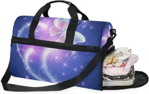Travel Duffle Bag, Flying Butterfly and Firework Weekender Bag Large Sport Gym Bag with Shoe Compartment