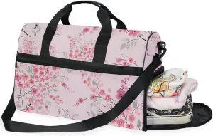 Travel Duffle Bag, Pink Flower Branch Weekender Bags Large Sport Gym Bag with Shoe Compartment