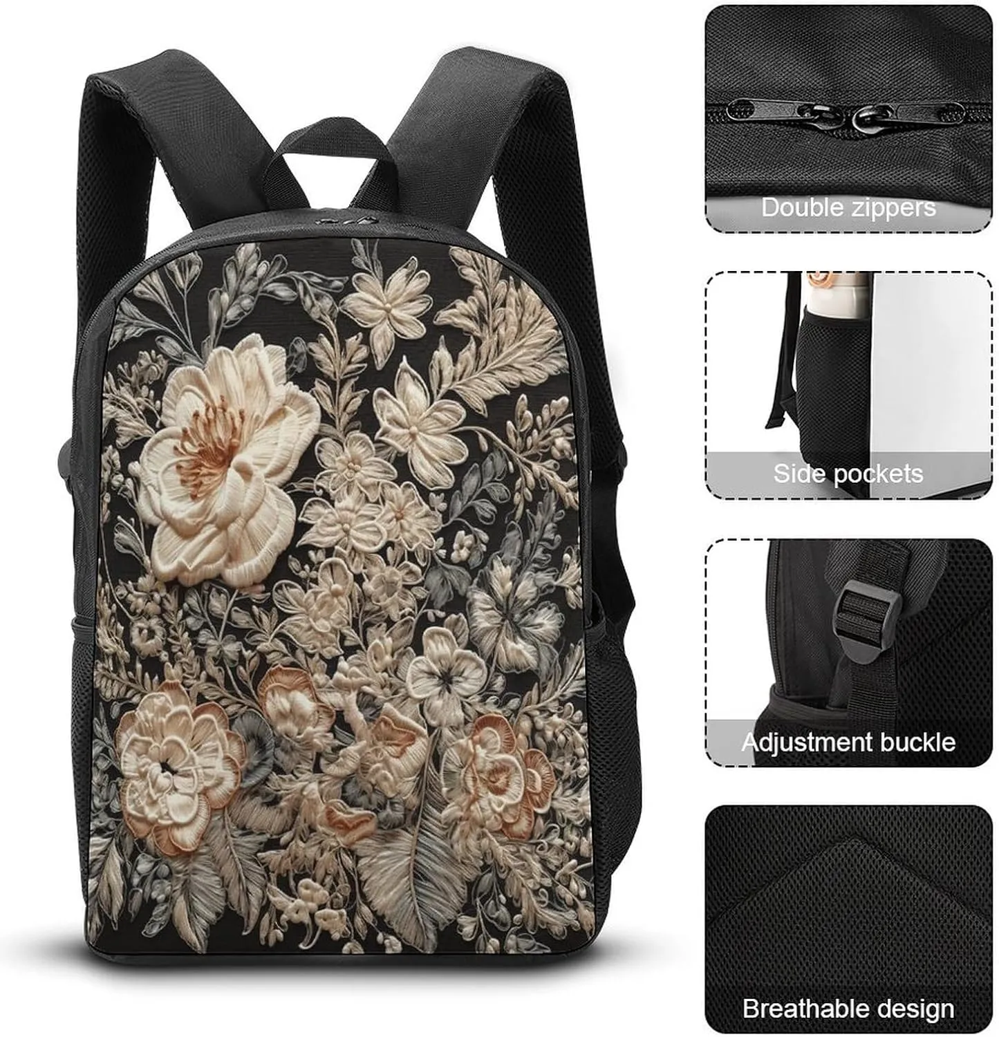 Travel Laptop Backpack Slim Durable Lightweight Back Pack Cute Lace Embroidery Floral Small Backpack For Women Men