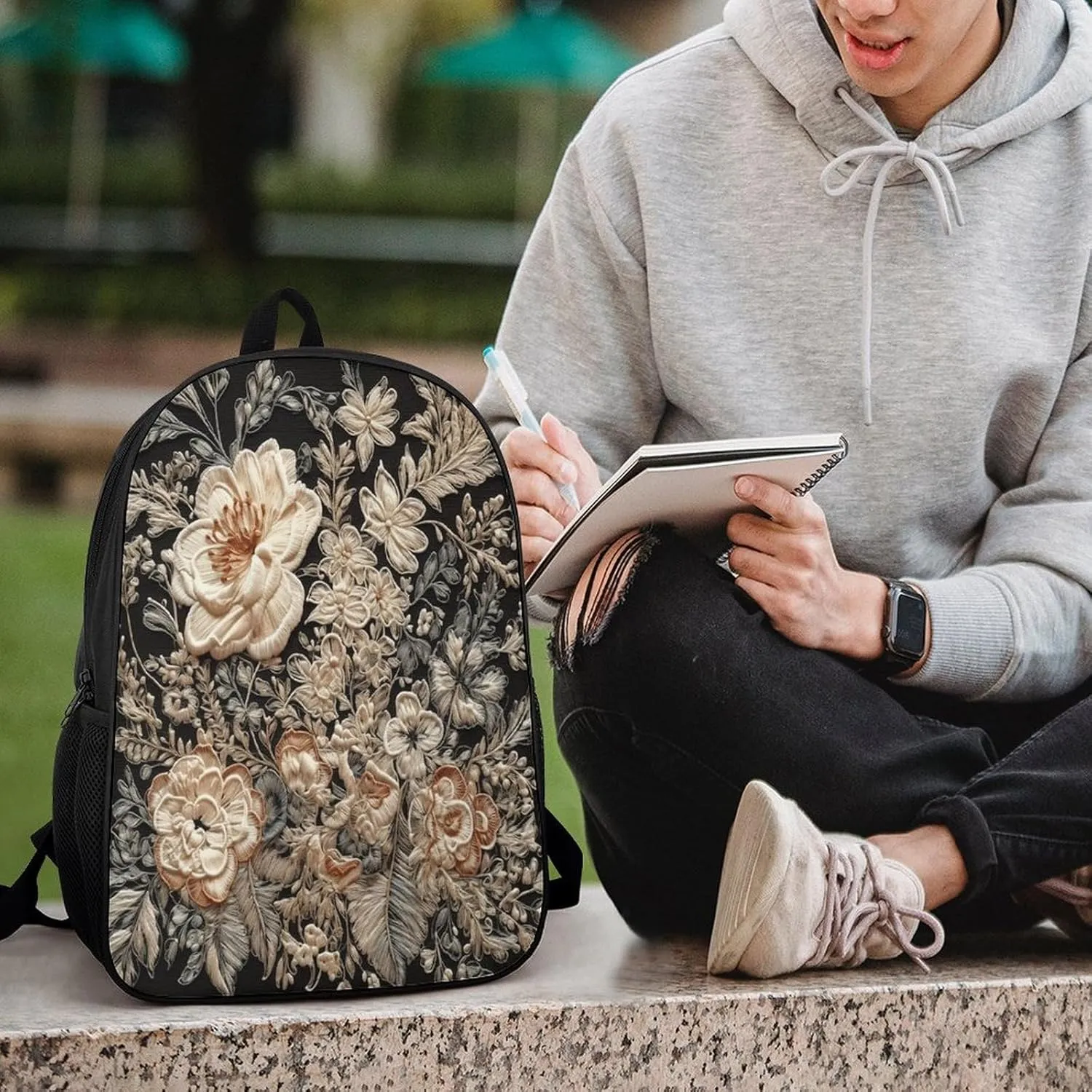 Travel Laptop Backpack Slim Durable Lightweight Back Pack Cute Lace Embroidery Floral Small Backpack For Women Men