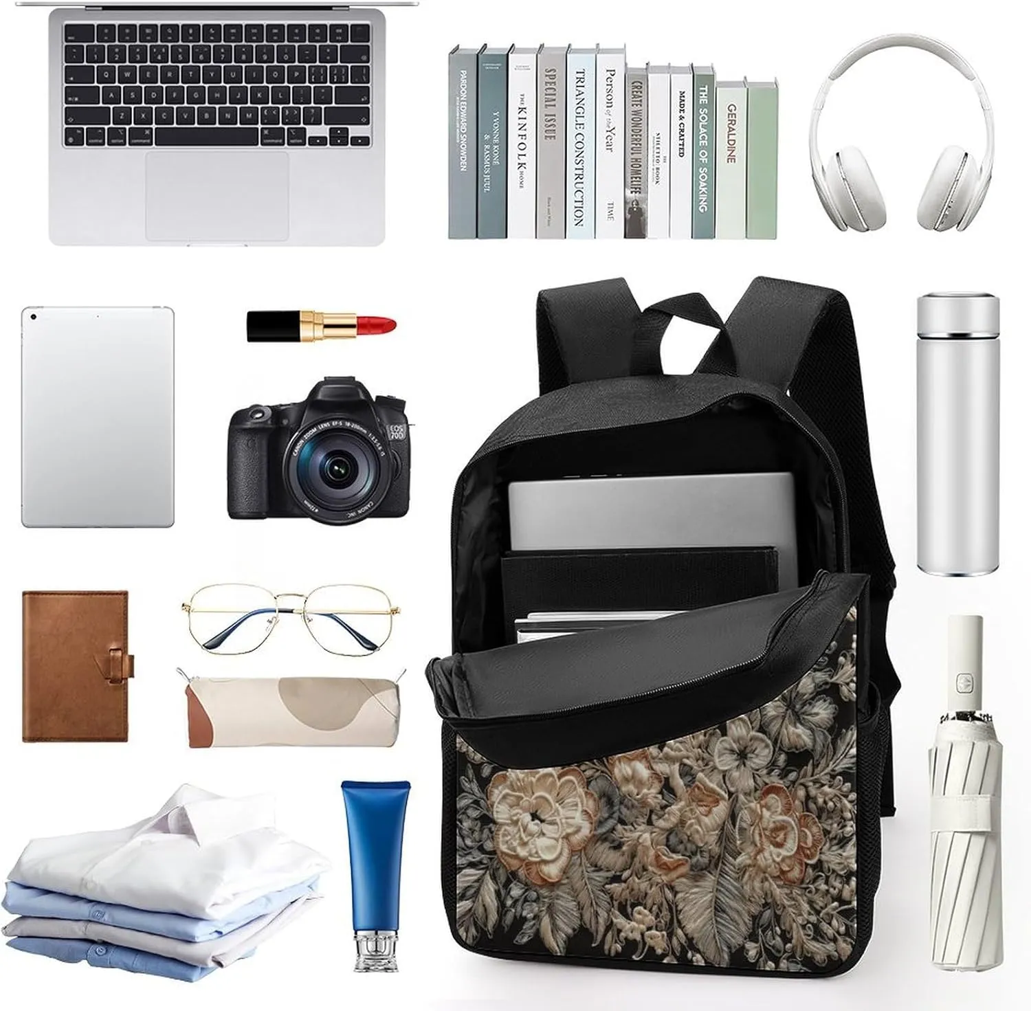 Travel Laptop Backpack Slim Durable Lightweight Back Pack Cute Lace Embroidery Floral Small Backpack For Women Men