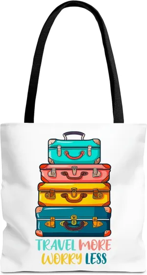 Travel More Worry Less Tote Bag for Women Men Casual Tote Bag Cloth Canvas Shopping Bags with Handles Cute Bags Everyday Use 16" x 16" Aesthetic Gift ID44998