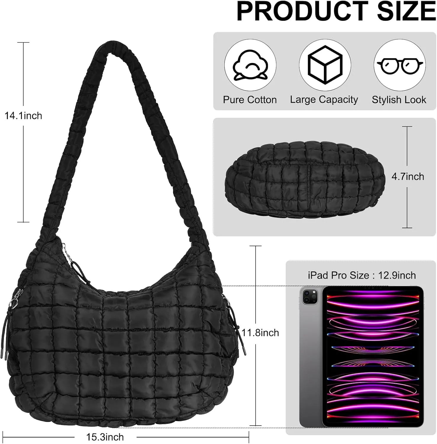 TRBSXRT Quilted Puffer Crossbody Bag and Purse for women - Cotton Padding Satchel Handbag Hobo Shoulder Bag