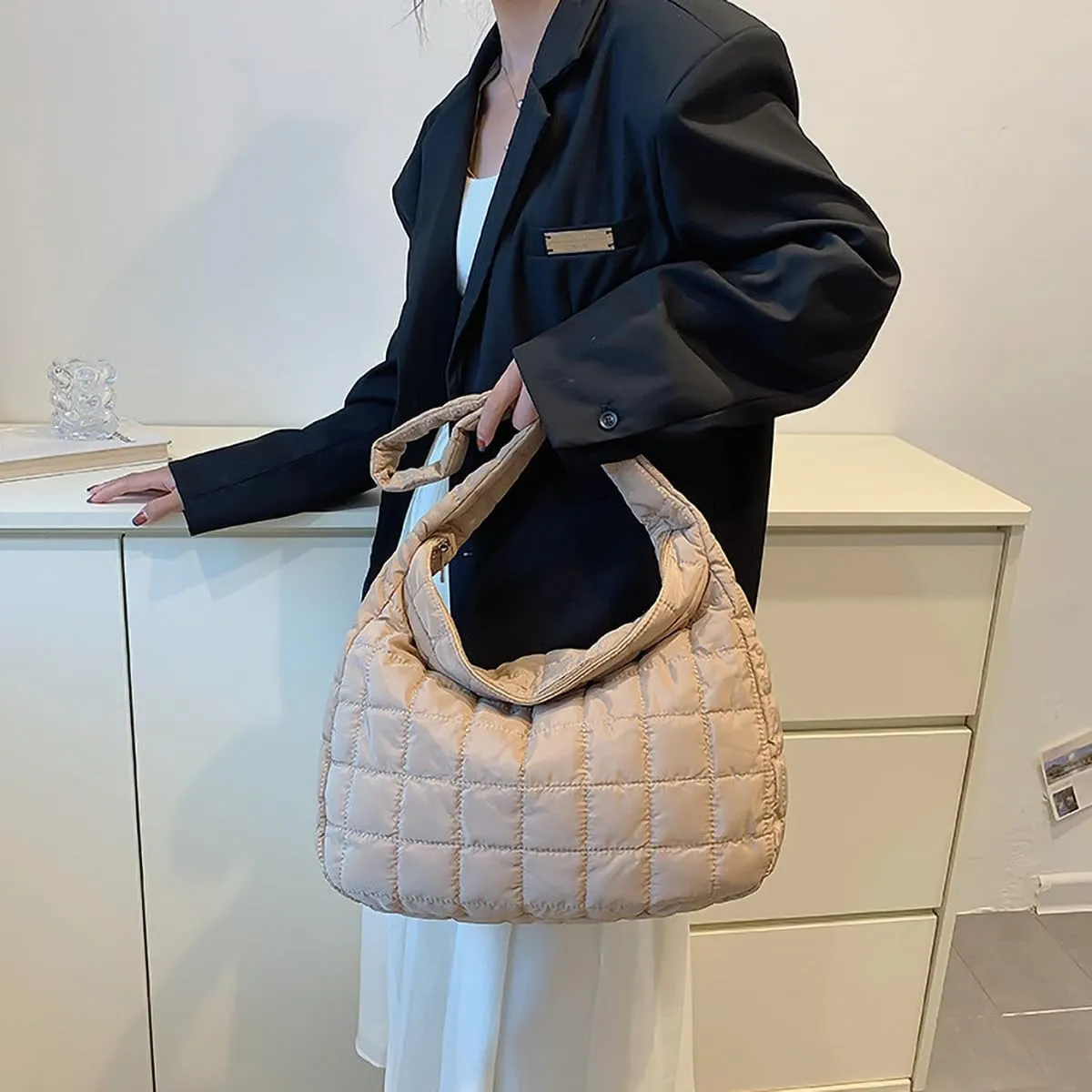 TRBSXRT Quilted Puffer Crossbody Bag and Purse for women - Cotton Padding Satchel Handbag Hobo Shoulder Bag