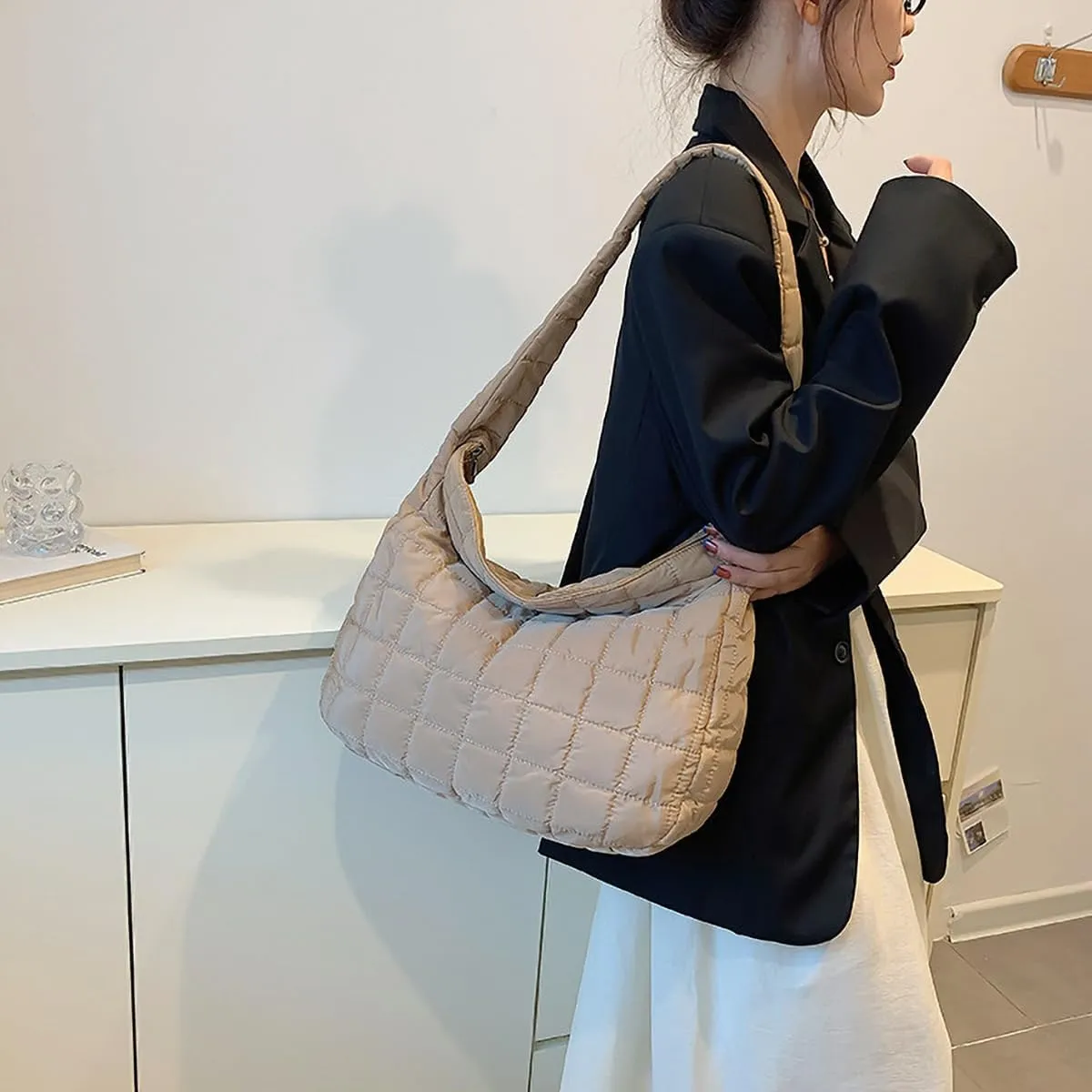 TRBSXRT Quilted Puffer Crossbody Bag and Purse for women - Cotton Padding Satchel Handbag Hobo Shoulder Bag