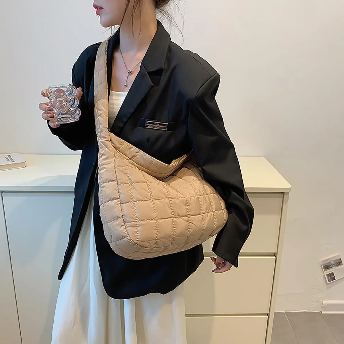 TRBSXRT Quilted Puffer Crossbody Bag and Purse for women - Cotton Padding Satchel Handbag Hobo Shoulder Bag