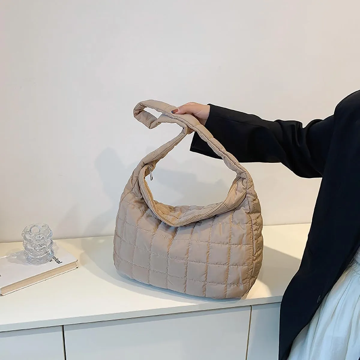 TRBSXRT Quilted Puffer Crossbody Bag and Purse for women - Cotton Padding Satchel Handbag Hobo Shoulder Bag