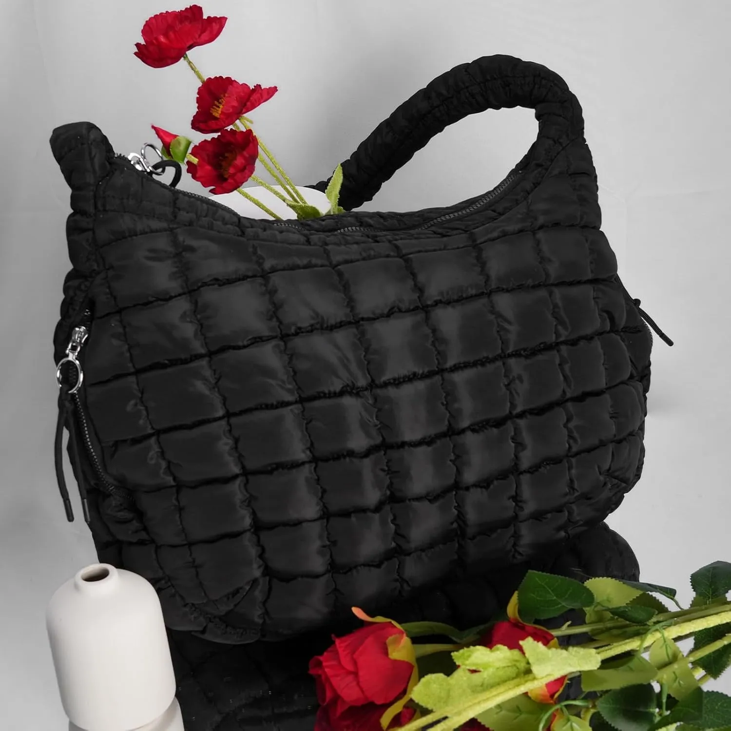 TRBSXRT Quilted Puffer Crossbody Bag and Purse for women - Cotton Padding Satchel Handbag Hobo Shoulder Bag