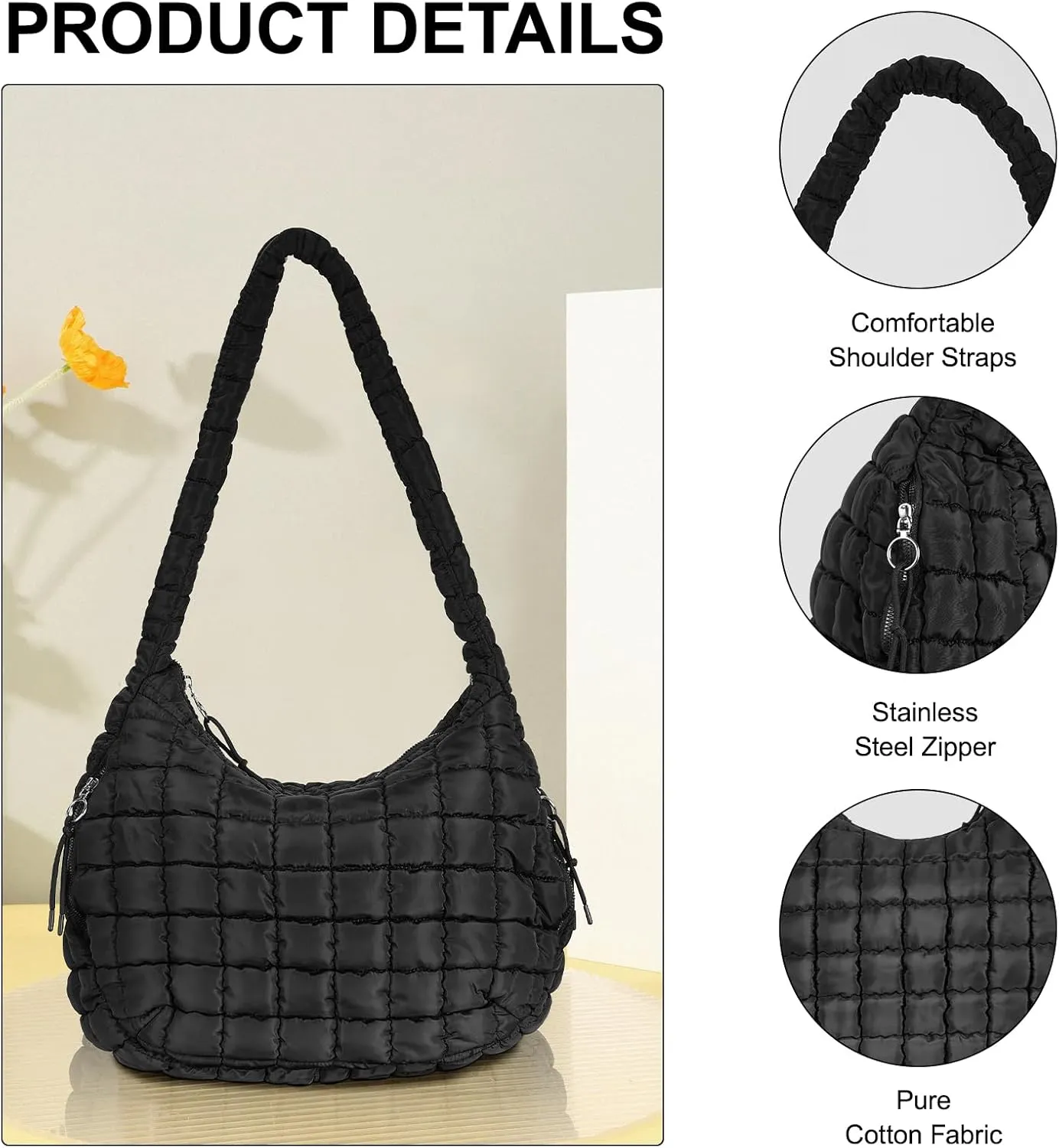 TRBSXRT Quilted Puffer Crossbody Bag and Purse for women - Cotton Padding Satchel Handbag Hobo Shoulder Bag