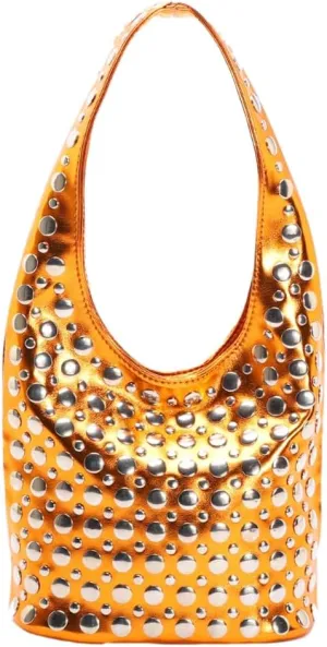 Trendy Studded Shoulder Bag Vegan Leather Tote Bag For Women Y2K Hobo Handbag Womens Bucket Bag Casual Punk Purse Streetwear