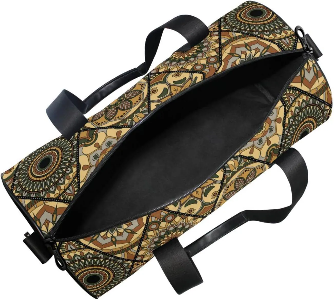 Tribal Mandala Flowers Islam, Arabic, Indian, Ottoman Motifs Duffel Bag, Foldable Canvas Travel Tote for Gym Sports with Inner Pockets, Durable Lightweight Fitness Bag for Overnight Workout