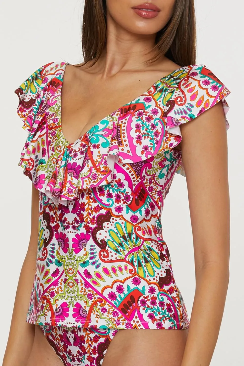 Trina Turk Women's Bloom Tankini, V-Neck, Casual, Floral Print, Swimsuit Tops