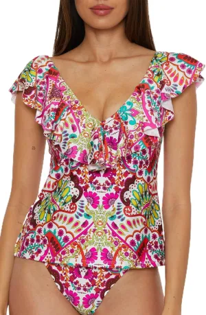 Trina Turk Women's Bloom Tankini, V-Neck, Casual, Floral Print, Swimsuit Tops