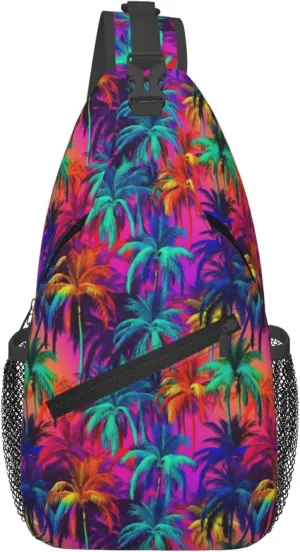 Tropical Hawaiian Neon Palm Leaves Crossbody bags for women Men Sling Bag Travel Chest Backpack Leisure Sports Outdoor Running Hiking