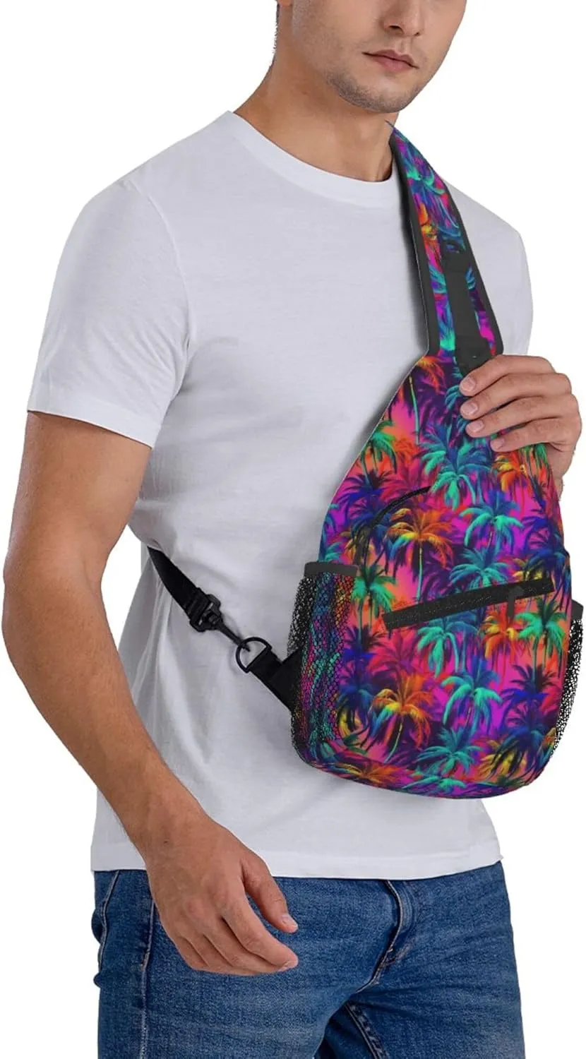 Tropical Hawaiian Neon Palm Leaves Crossbody bags for women Men Sling Bag Travel Chest Backpack Leisure Sports Outdoor Running Hiking