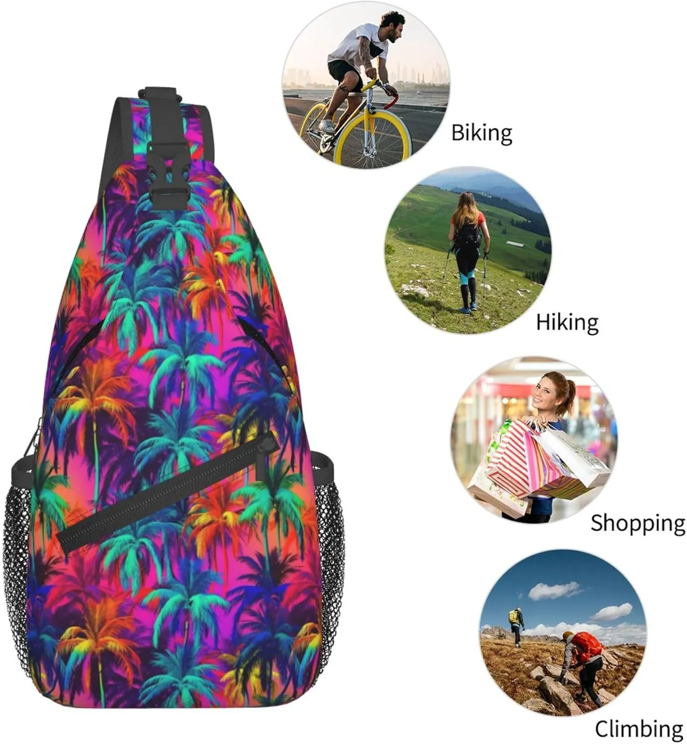 Tropical Hawaiian Neon Palm Leaves Crossbody bags for women Men Sling Bag Travel Chest Backpack Leisure Sports Outdoor Running Hiking