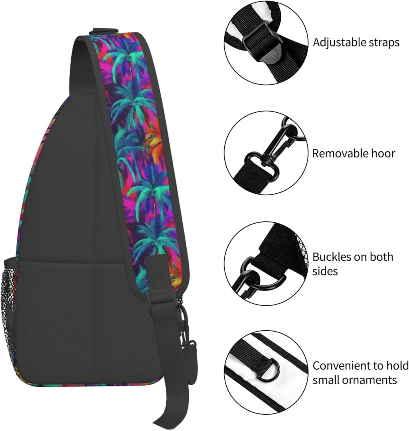 Tropical Hawaiian Neon Palm Leaves Crossbody bags for women Men Sling Bag Travel Chest Backpack Leisure Sports Outdoor Running Hiking