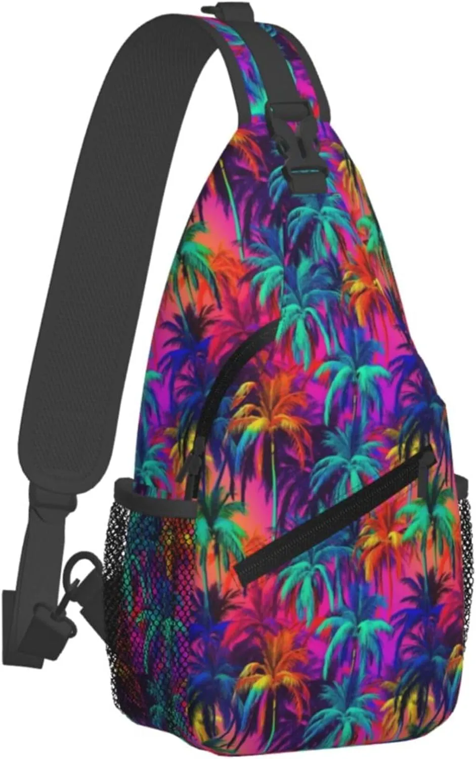 Tropical Hawaiian Neon Palm Leaves Crossbody bags for women Men Sling Bag Travel Chest Backpack Leisure Sports Outdoor Running Hiking