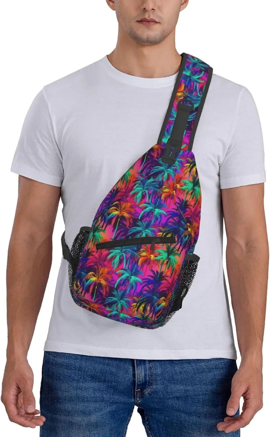 Tropical Hawaiian Neon Palm Leaves Crossbody bags for women Men Sling Bag Travel Chest Backpack Leisure Sports Outdoor Running Hiking