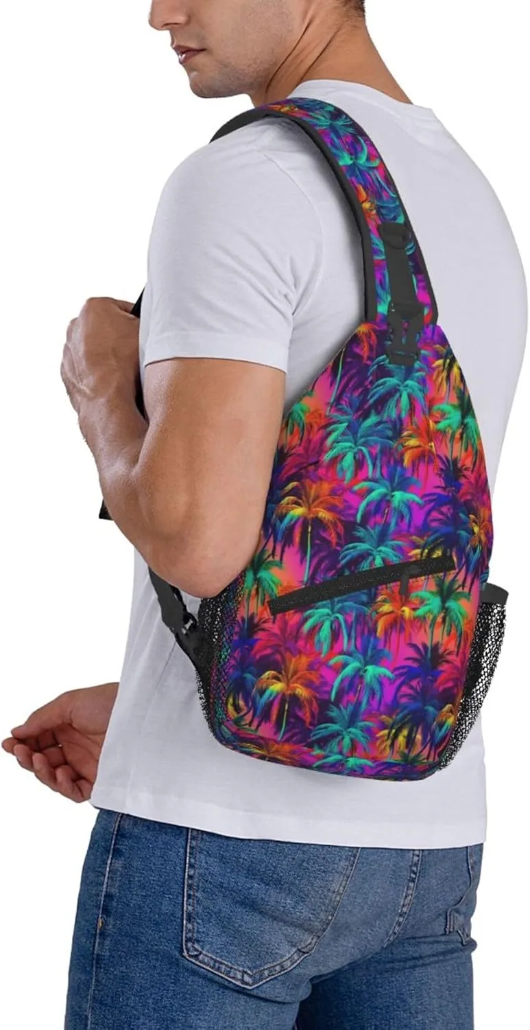 Tropical Hawaiian Neon Palm Leaves Crossbody bags for women Men Sling Bag Travel Chest Backpack Leisure Sports Outdoor Running Hiking