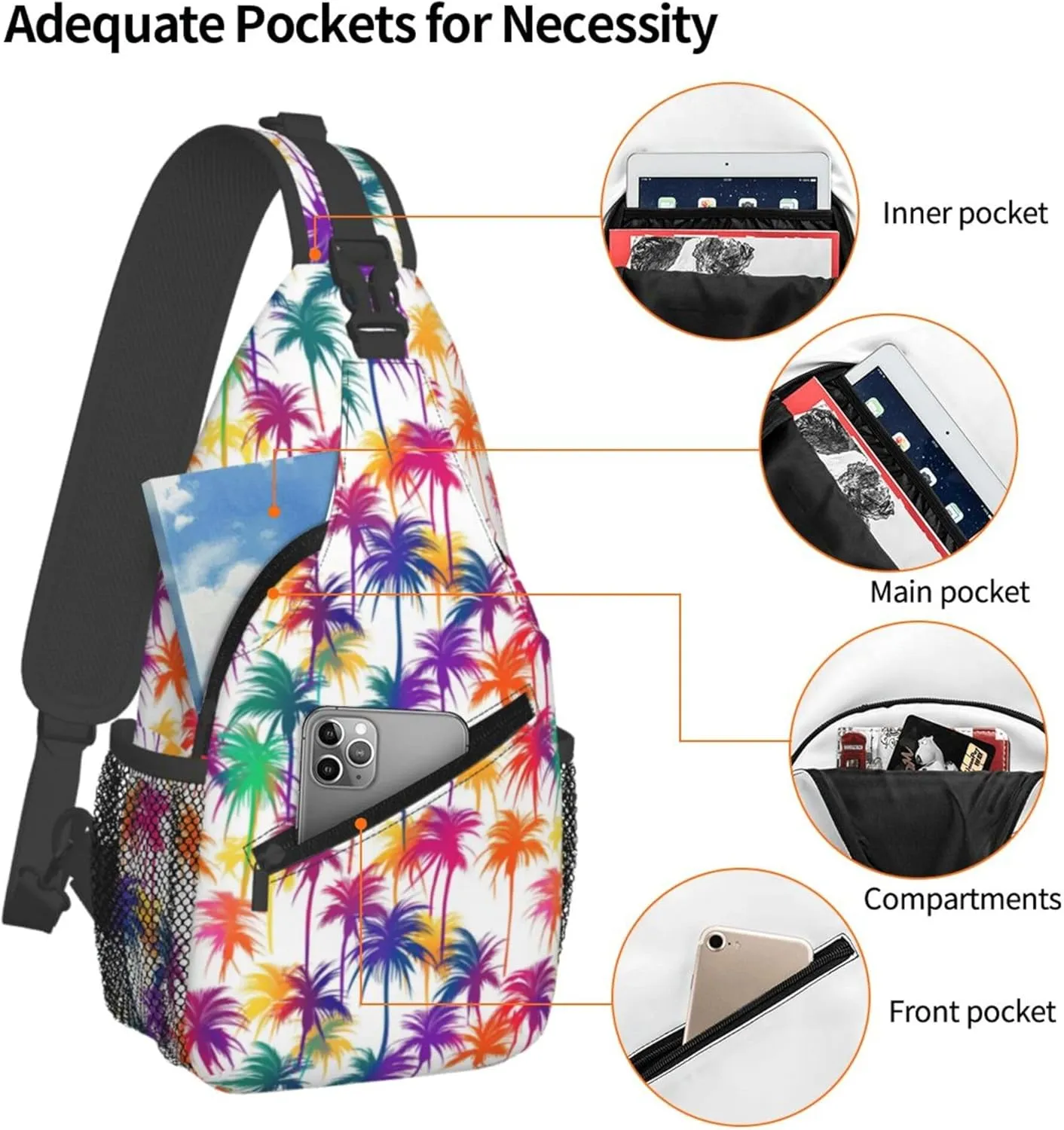 Tropical Hawaiian Palm Leaves Crossbody bags for women Men Sling Bag Travel Chest Backpack Leisure Sports Outdoor Running Hiking