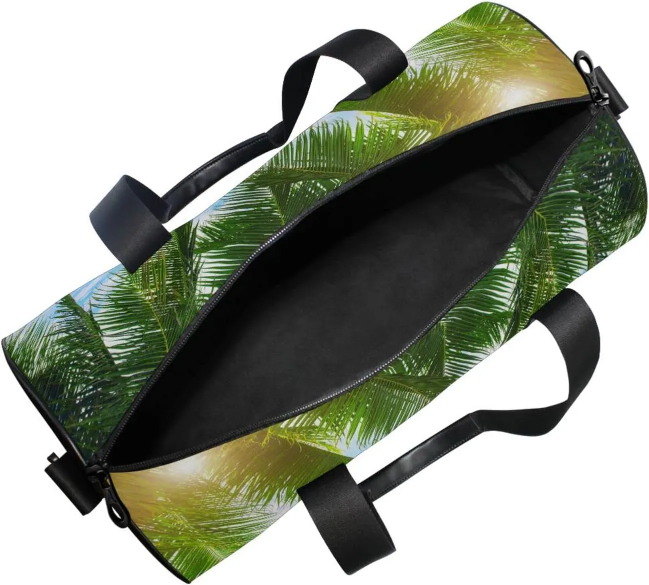 Tropical Ocean Beach with Coconut Palm Tree Leaves Blue Sea Duffel Bag, Foldable Canvas Travel Tote for Gym Sports with Inner Pockets, Durable Lightweight Fitness Bag for Overnight Workout