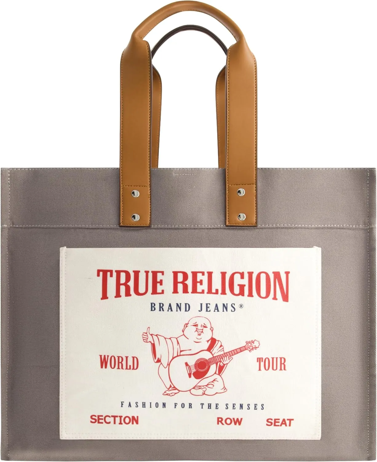 True Religion Large Tote Bag, Canvas Travel Carryall Shoulder Handbag