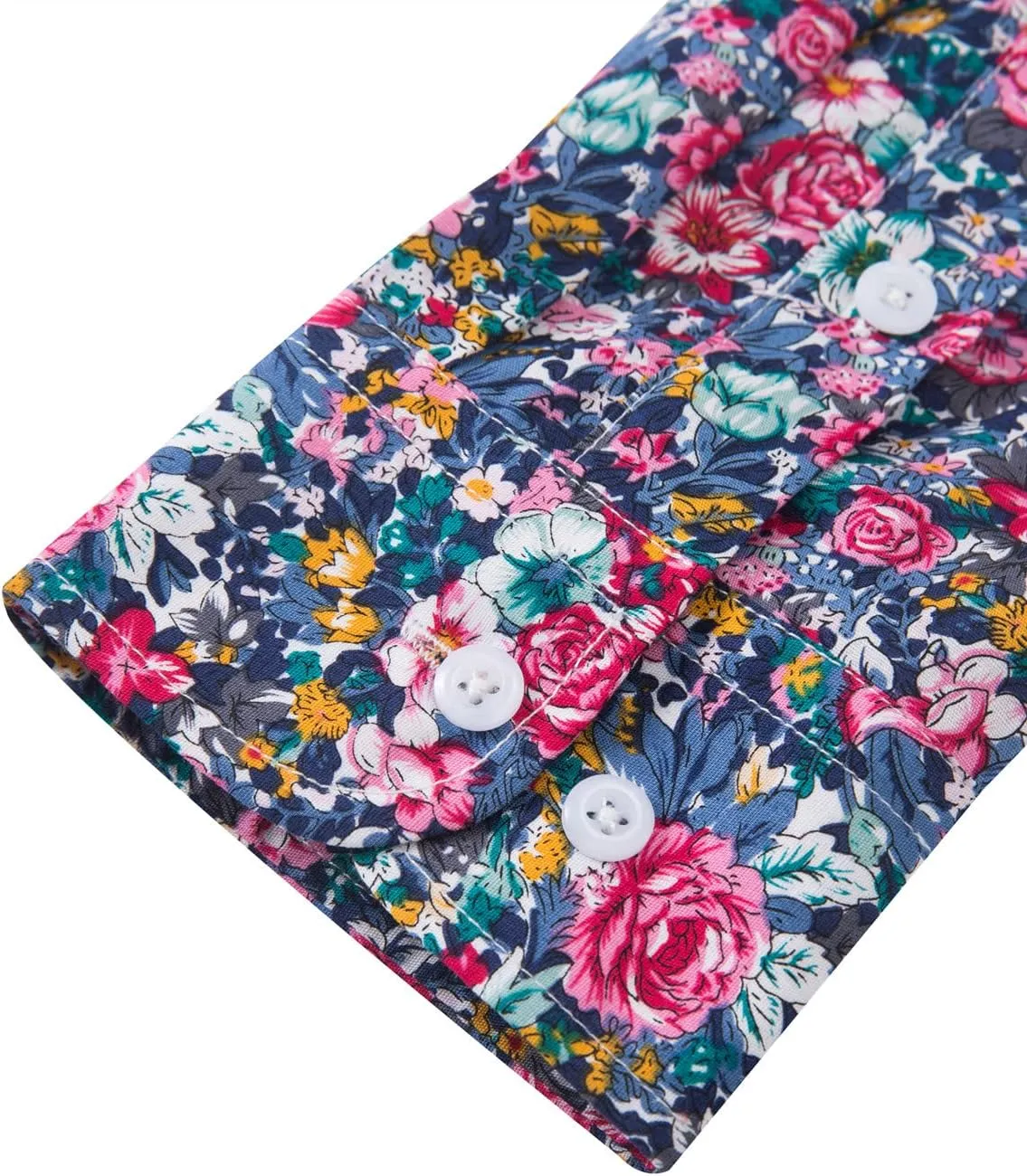 TUNEVUSE Men Floral Dress Shirts Long Sleeve Casual Button Down Flower Printed Shirts 100% Cotton