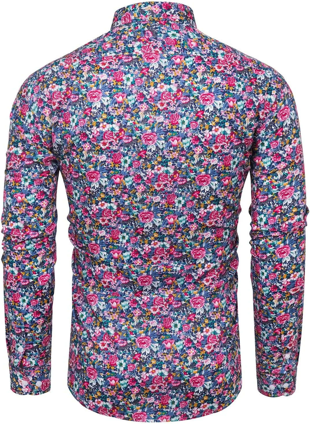 TUNEVUSE Men Floral Dress Shirts Long Sleeve Casual Button Down Flower Printed Shirts 100% Cotton