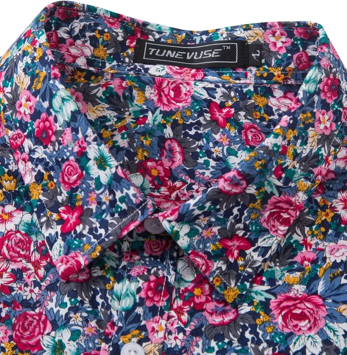 TUNEVUSE Men Floral Dress Shirts Long Sleeve Casual Button Down Flower Printed Shirts 100% Cotton