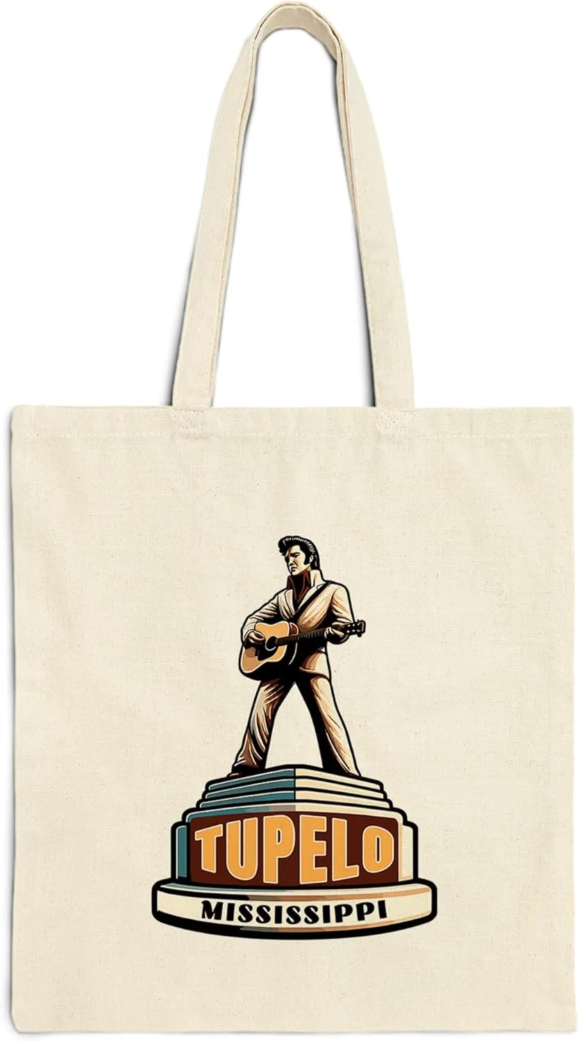 Tupelo Mississippi Cotton Tote Bag for Women Men Casual Tote Bag Cloth Canvas Shopping Bags with Handles Cute Bags Everyday Use 15" x 16" Aesthetic Gift ID44997