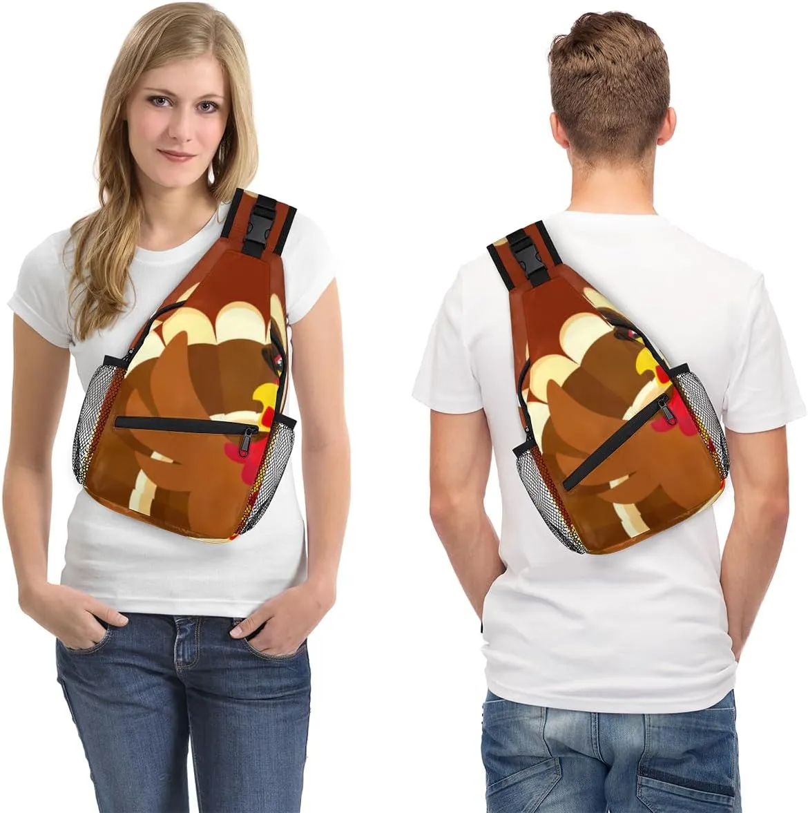 Turkey Pattern Sling Bag for Women Men Crossbody Sling Backpack Shoulder Bag Chest Bag Daypack for Travel Hiking Outdoor