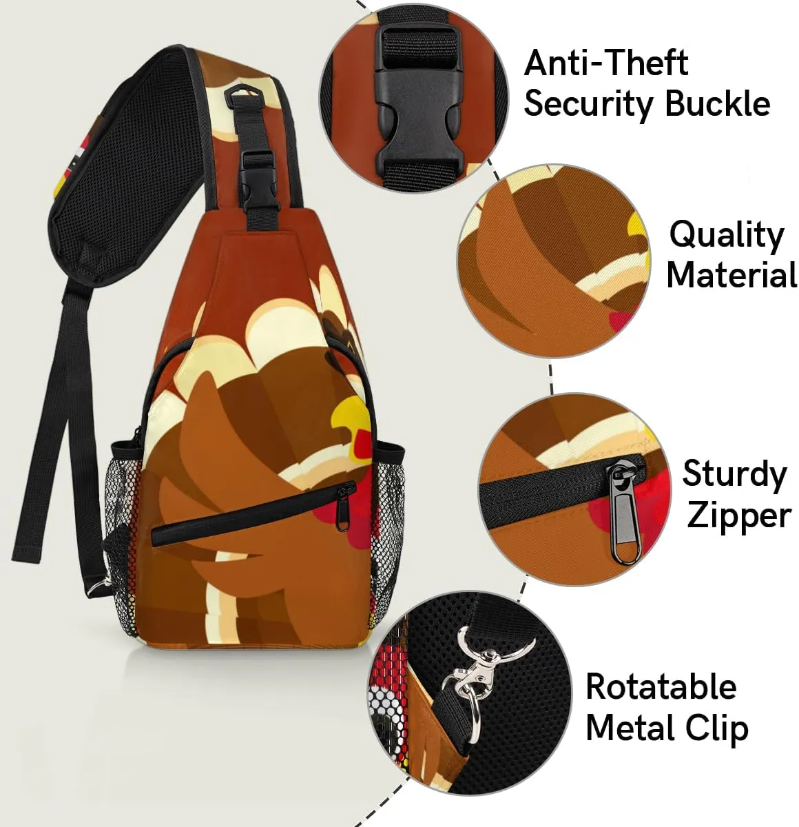 Turkey Pattern Sling Bag for Women Men Crossbody Sling Backpack Shoulder Bag Chest Bag Daypack for Travel Hiking Outdoor