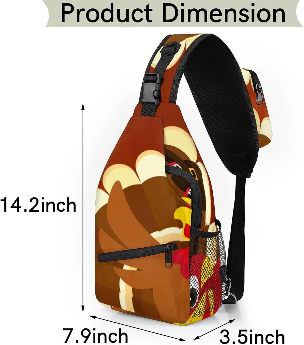 Turkey Pattern Sling Bag for Women Men Crossbody Sling Backpack Shoulder Bag Chest Bag Daypack for Travel Hiking Outdoor