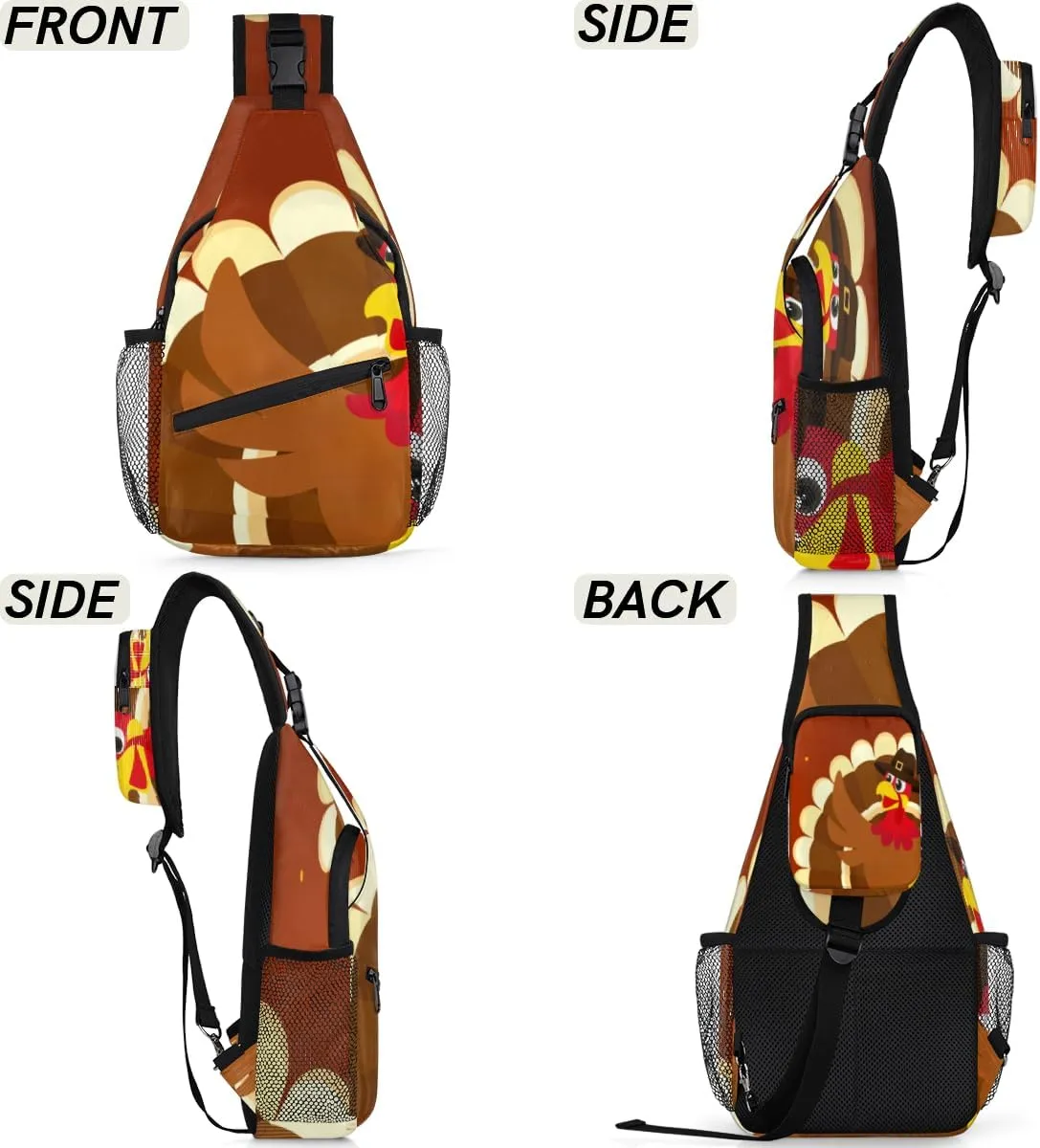 Turkey Pattern Sling Bag for Women Men Crossbody Sling Backpack Shoulder Bag Chest Bag Daypack for Travel Hiking Outdoor