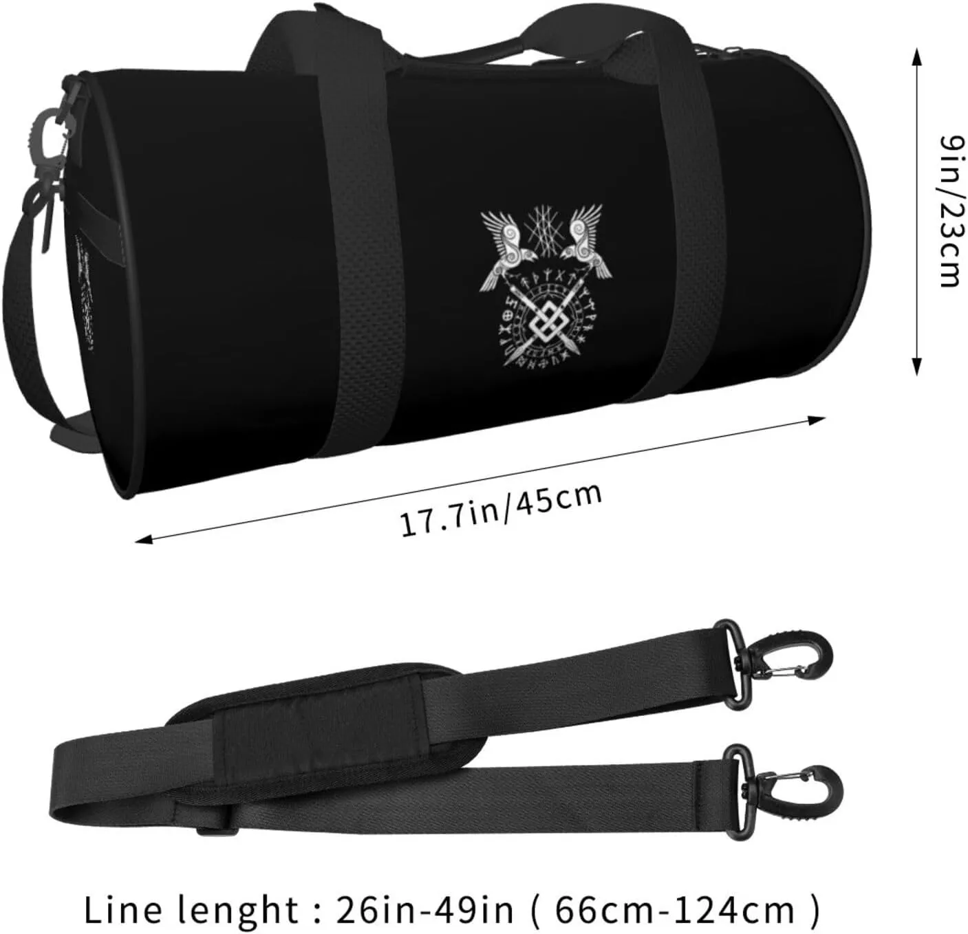 Twin Ravens Of Odin Norse Pagan Symbol Travel Luggage Duffel Bag Sports Rolling Foldable Duffel Bag, Black