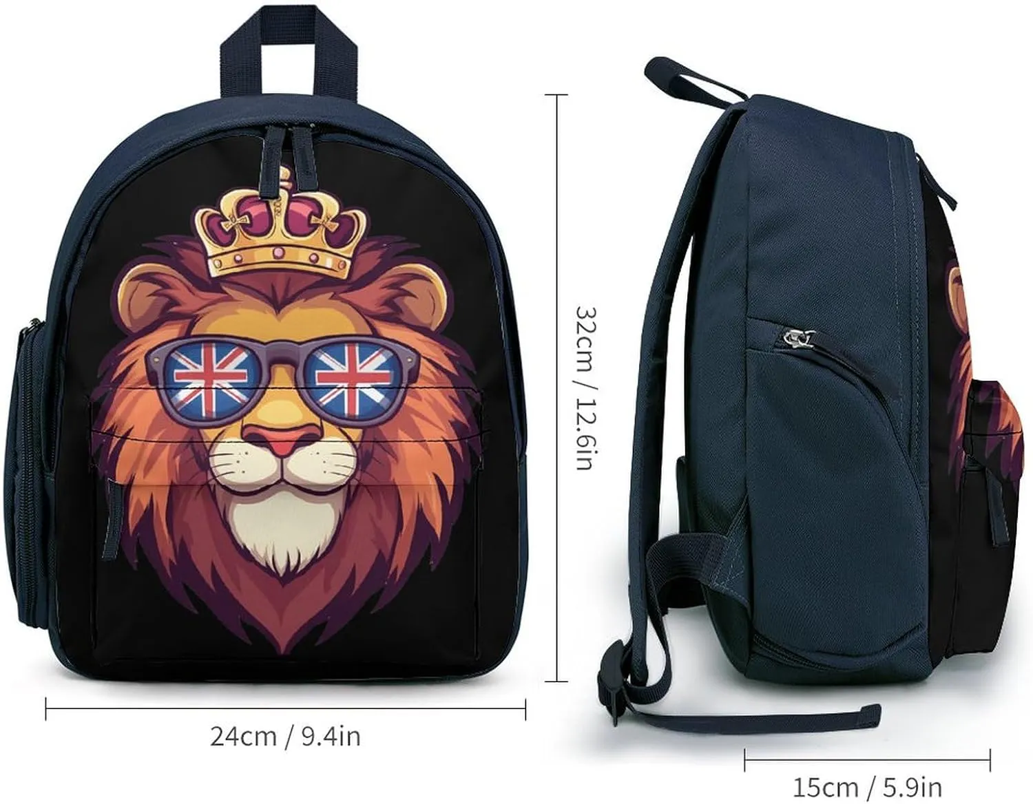 UK Flag British Lion Glasses Backpack Small Shoulder Bag Travel Bag Casual Daybacks Handbags One Size