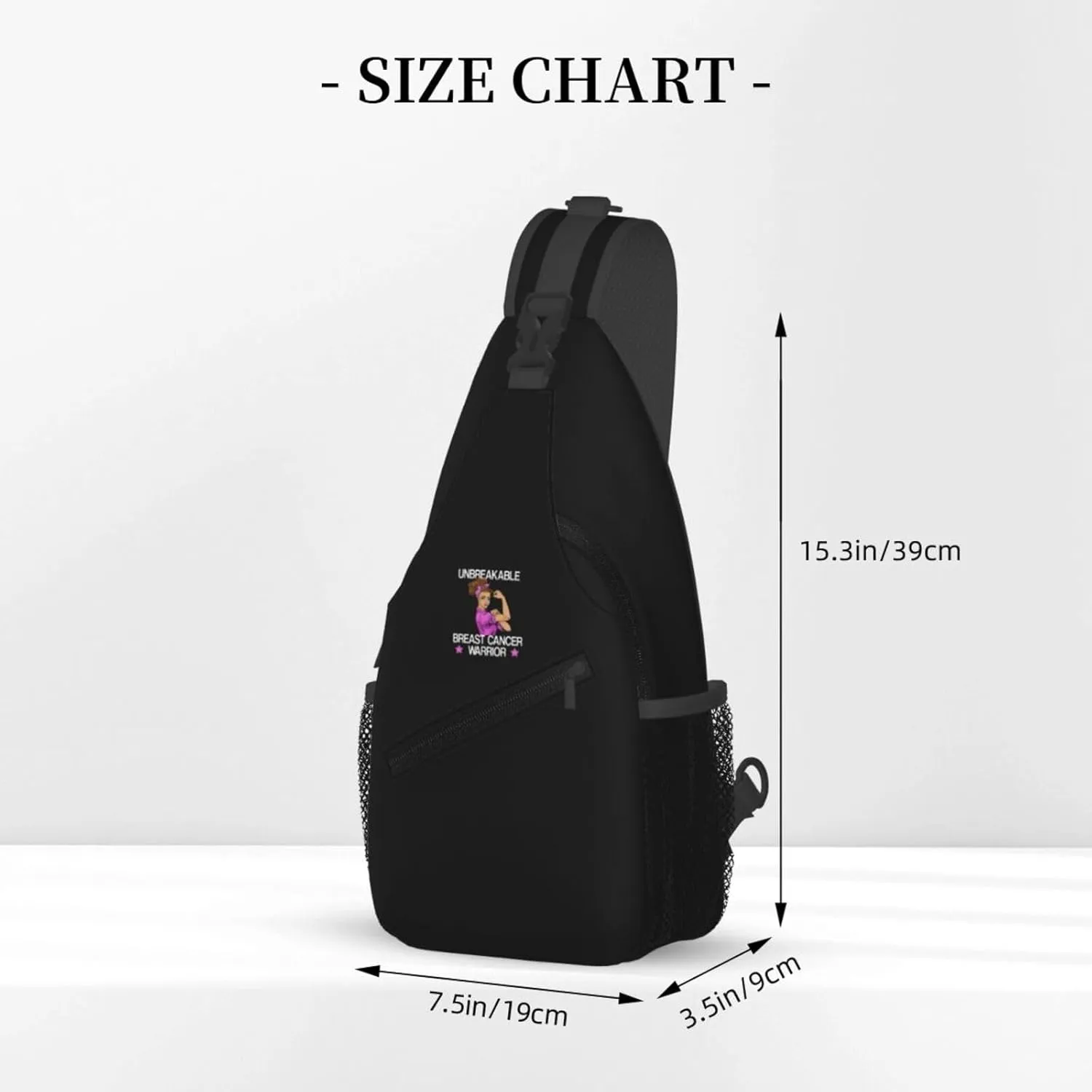 Unbreakable Breast Cancer Warrior Sling Bag Crossbody Backpack Shoulder Casual Daypack Bag for Men Women