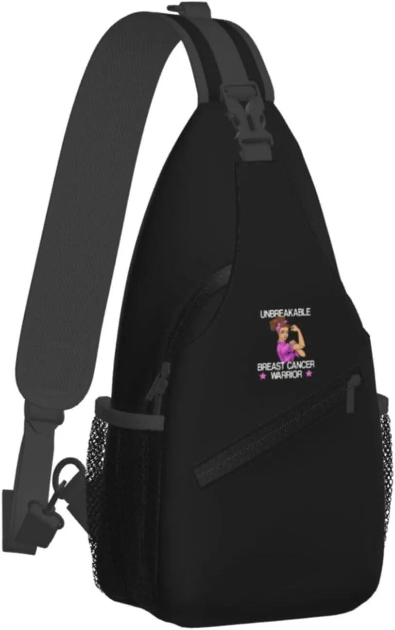 Unbreakable Breast Cancer Warrior Sling Bag Crossbody Backpack Shoulder Casual Daypack Bag for Men Women