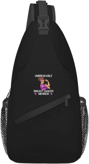 Unbreakable Breast Cancer Warrior Sling Bag Crossbody Backpack Shoulder Casual Daypack Bag for Men Women