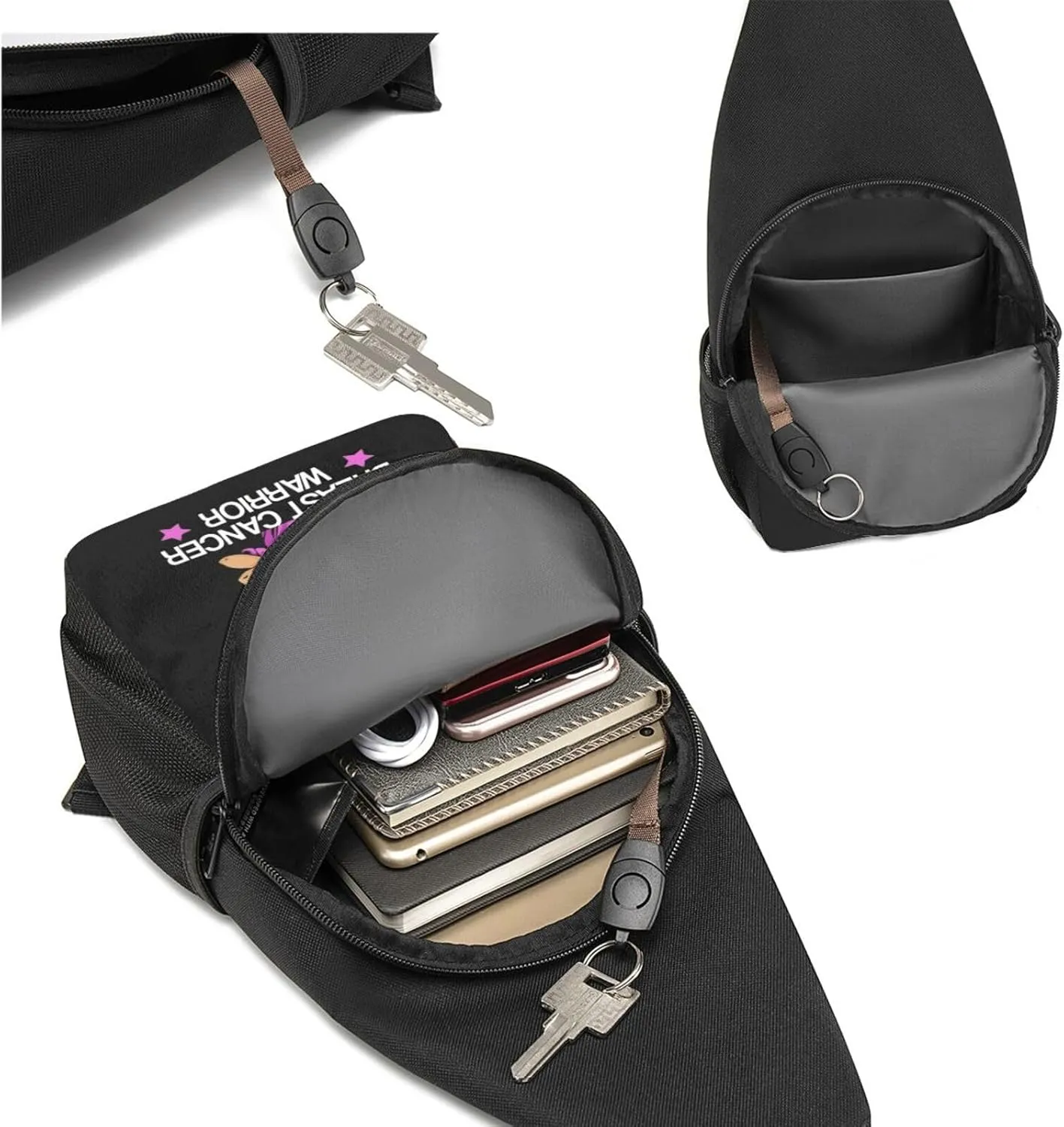 Unbreakable Breast Cancer Warrior Sling Bag Crossbody Backpack Shoulder Casual Daypack Bags for Men Women