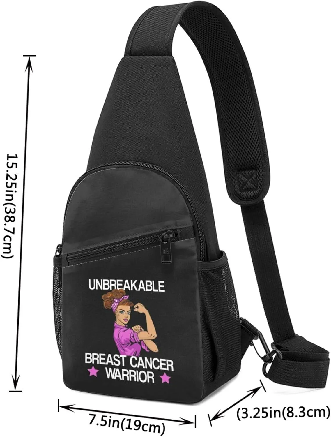 Unbreakable Breast Cancer Warrior Sling Bag Crossbody Backpack Shoulder Casual Daypack Bags for Men Women