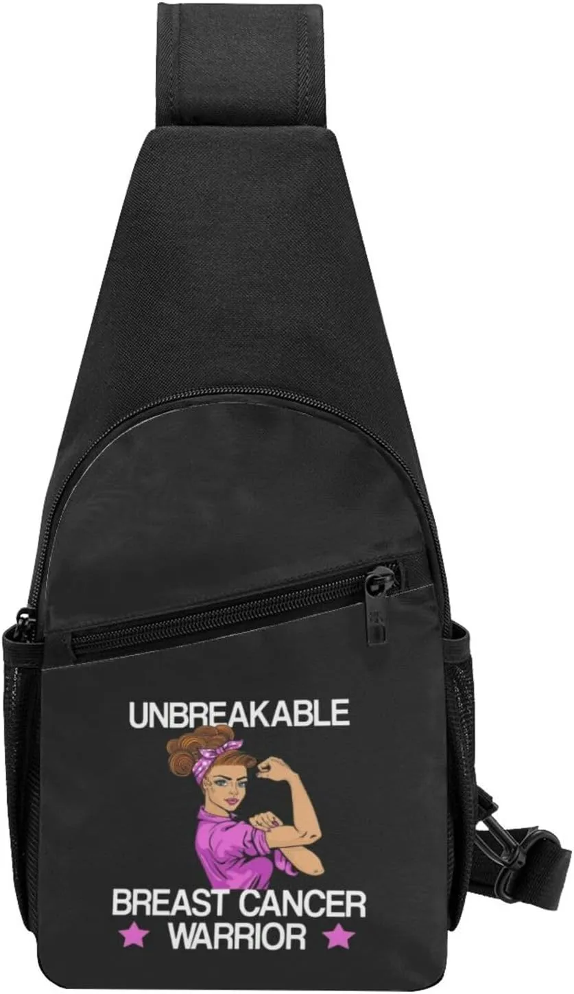 Unbreakable Breast Cancer Warrior Sling Bag Crossbody Backpack Shoulder Casual Daypack Bags for Men Women